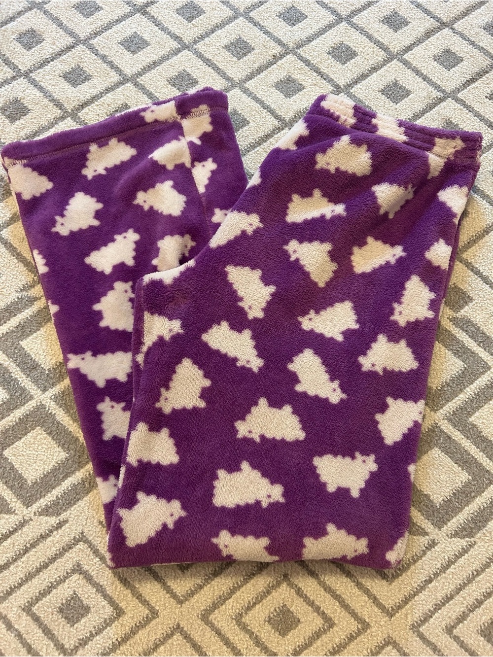 Purple Fleece Pants with Cream Sheep Pattern